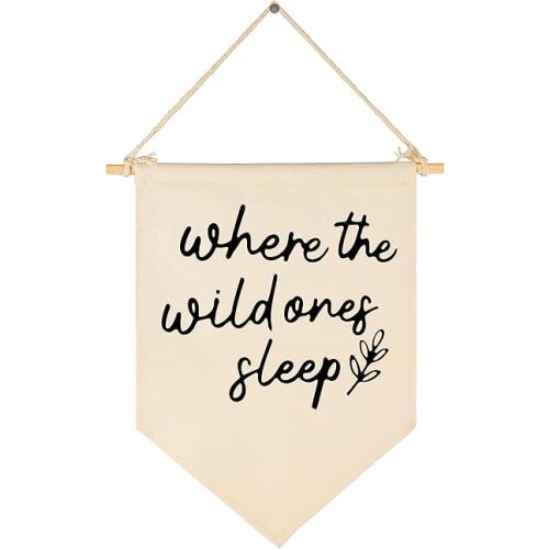 GEANHIL 'Where The Wild Ones Sleep' Natural Beige Banner - Wall Decor Gift for Nursery Bedroom Kids' Room, New Year, Christmas, Birthday