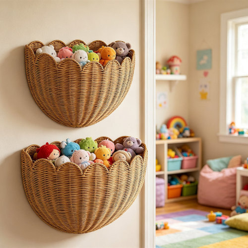 Bungalow Rose Front Door Hanging Wall Baskets Set of 2, Natural Water Hyacinth Wicker Storage Organizer for Mail, Flowers, Plants, Farmhouse Boho Decor, Best Gift for Grandma | Wayfair