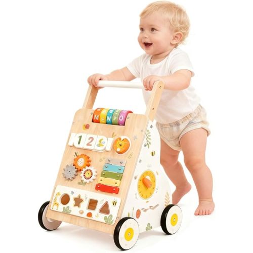 Wooden Baby Walker & Push Toy - Push Toys for Babies Learning to Walk- Multiple Activities Center Develops Motor Skills & Stimulates Creativity for Toddlers 1 Years