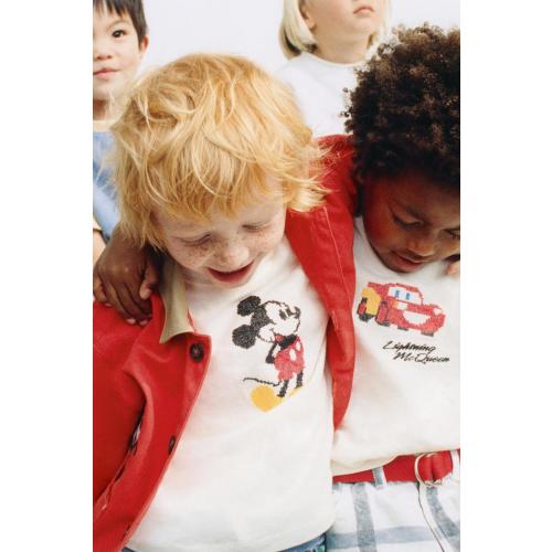 MICKEY MOUSE © DISNEY CROSS STITCH EMBROIDERED T-SHIRT - Oyster-white | ZARA United States