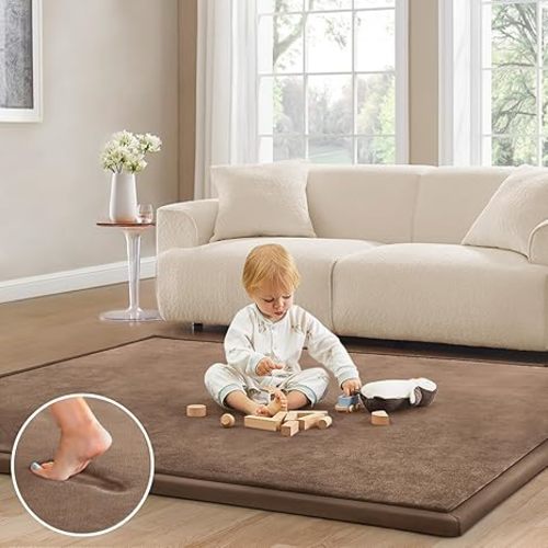 Baby Play Mat for Floor Nursery Rug Muscle Mat Area Rug Playroom Rug 59"x59" Playpen Mat Elastic Foam 1.3" Thick Crawling Mat for Babies,Toddlers, Infants, Kids,Chestnut