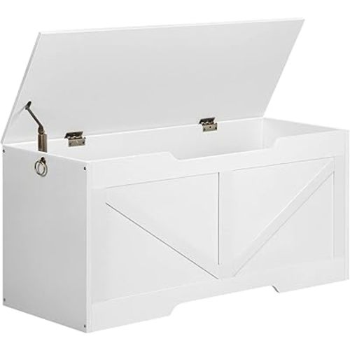 HOOBRO Storage Bench, 39.4” Retro Wooden Storage Chest with U-Shaped Cut-Out Pull, Safety Hinge, Supports 220 lb and Easy Assembly for Toy Box Organizer (White) WT771CW01