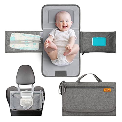 Kopi Baby Portable Diaper Changing Pad - Baby Diaper Changer Travel Bag with Wipes Pocket, Smart Design Portable Changing Mat, Infant Travel Station Kit, Gift for Newborn Girl & Boy - Grey, Modern