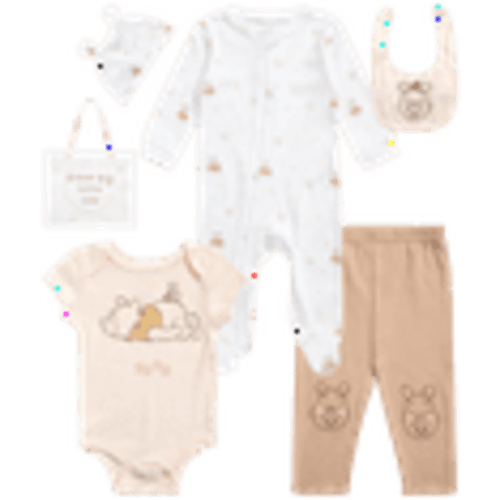 Disney Newborn Baby Layette Set - 6 Piece Disney Bodysuit Coveralls Sweatpants, Hat, Gift Bag (0-6M)