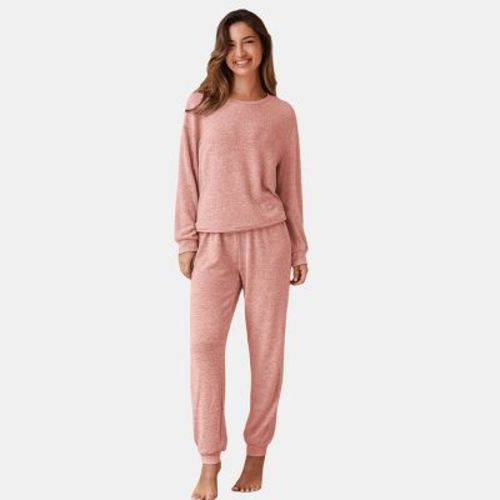 Cupshe Women's Cozy Cloud Gray Long Sleeve Pants Pajama Set-L-Pink