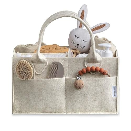 PUTSKA Baby Diaper Caddy Organizer - Nursery Storage Basket for Diaper Station, Baby Basket Shower List and Registry Gift Must-Haves, Newborn Essentials, Nursery Decor for Boy or Girl - White, Large