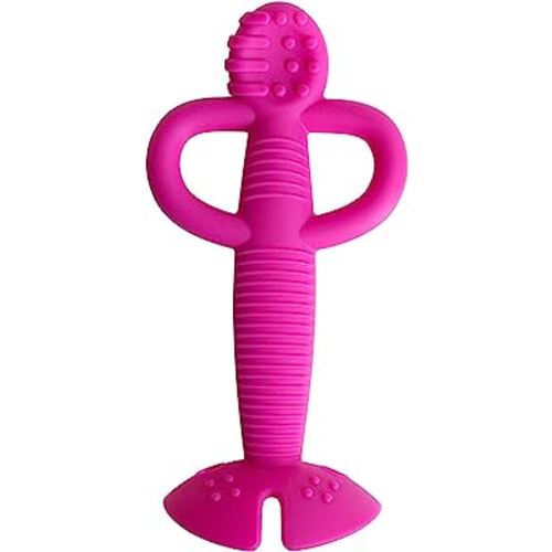 Busy Baby Teething Spoon - 2-in-1 Teether and Training Spoon for Teething Babies and Toddlers to Master Self Feeding - Dishwasher Safe - BPA Free - Made from Food Grade Silicone - Pink