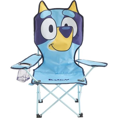 Idea Nuova Bluey Kids Folding Camp Chair, Portable Outdoor/Indoor Chair with Carry Bag, Cup Holder, High Back, Lightweight & Durable for Ages 3+