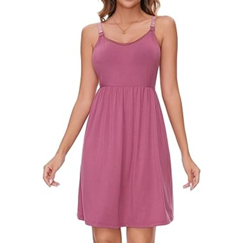 Sosolism Nursing Nightgown for Breastfeeding Summer Maternity Pajamas Dress Clip Down Pumping Sleep Gown with Padded