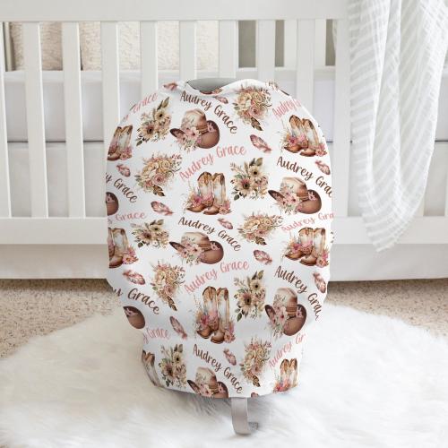 BOHO COWGIRL BABY Girl Car Seat Cover, Floral Boho Car Seat Canopy, Personalized Nursing Cover, Cowgirl Nursery Baby Girl Gift Crib Bedding