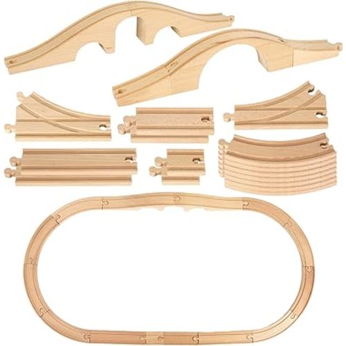27Pcs Wood Train Track Expansion Set Wooden Train Track Connectors and Adapters Train Bridges Straight Wooden Train Track Accessories for Most Major Toy Train Tracks Railway