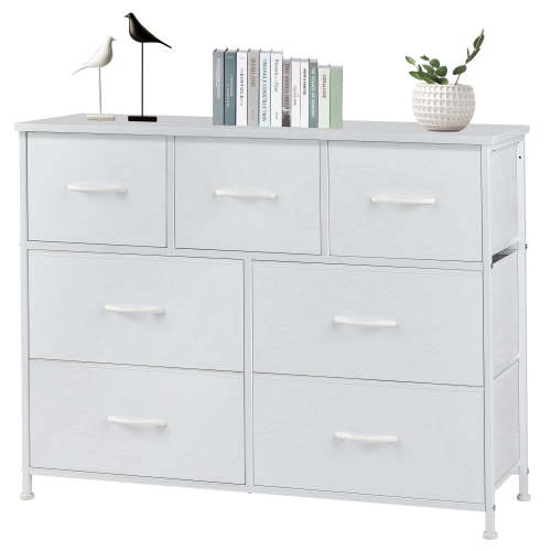 EDX 7 Drawer Dresser, Wide Chest of Storage Drawers Nightstand Storage Tower With Wood Top for Living Room, Bedroom, Hallway, White