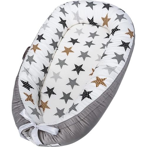Infant Support Cushions | Baby Lounger | Cotton Infant Lounger | Reversible Adjustable Portable Floor Lounger | Supervised Awake Only No Sleeping | Soft Breathable Washable Cover (Star)