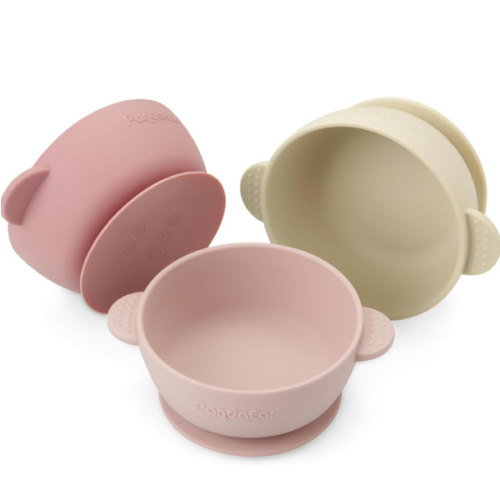 PandaEar 3 Pack Baby Bowls with Suction| Stay Put Silicone Food Bowl for Babies Kids Toddlers Infants| Food Grade Soft Safe BPA-Free Silicone (Pink)