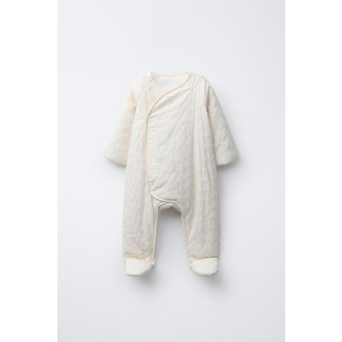 FLORAL EMBROIDERY QUILTED ROMPER - Ecru | ZARA United States