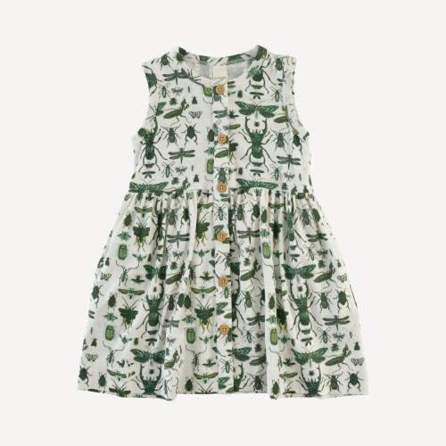 sleeveless button dress | green insects | modal
