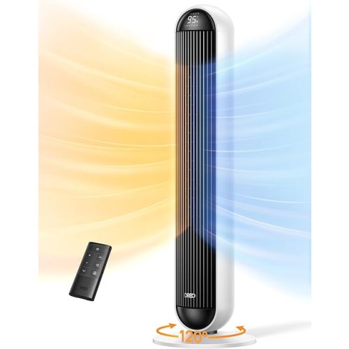 Dreo Heater Fan, 42" Electric Heaters for Indoor Use with Thermostat, 5 Heat & 12 Fan Levels, 120° Oscillation, 12H Timer, 25dB Quiet, Ceramic Heater with Remote for Large Room, White