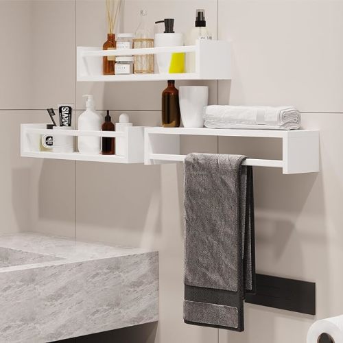 Fixwal Wood Nursery Bookshelves, 16.5 Inch Floating Bookshelves for Wall Set of 3, Baby Kids Decor, Solid Wood Wall Mounted Shelves for Books, Toys and Decor Storage (White)