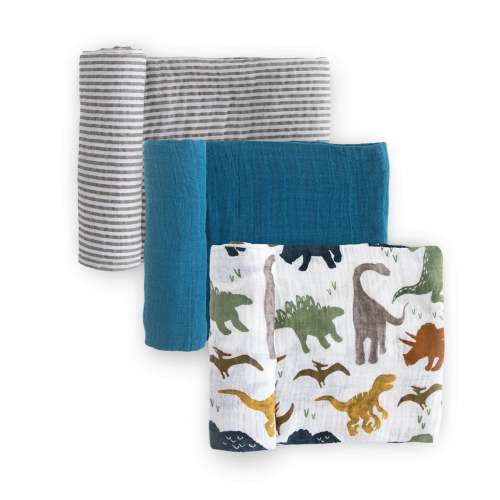 Cotton Muslin Swaddle Blanket 3 Pack - Dino Friends 2