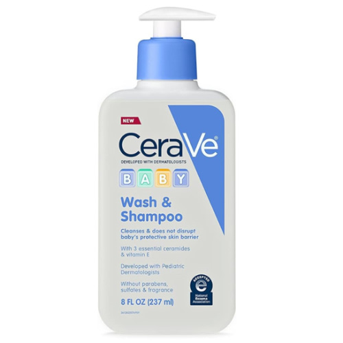 CeraVe Baby Wash & Shampoo, Fragrance, Paraben, & Sulfate Free Shampoo for Tear-Free Baby Bath Time, 8 Ounce