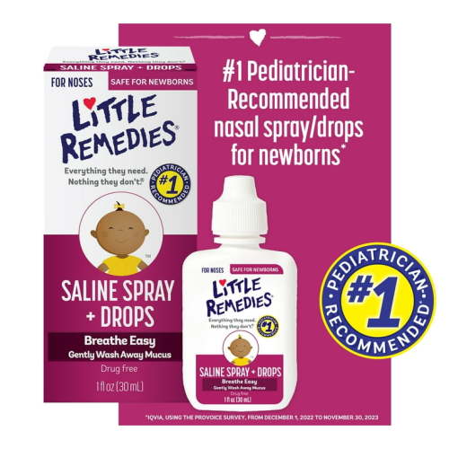 Little Remedies Saline Spray and Drops, Safe for Newborns, Gently Wash Away Mucus from Cold, 1 fl oz