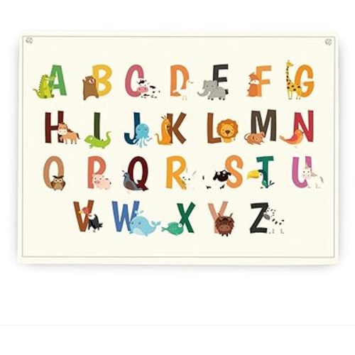 Alphabet Hanging Banner, Colorful Kids Room Decors, Alphabet Poster Wood Hanger Frame, Educational Wall Decor, Wall Hanging Decor for Nursery Toddler, Kids Gift 28.4x19.7 Inches