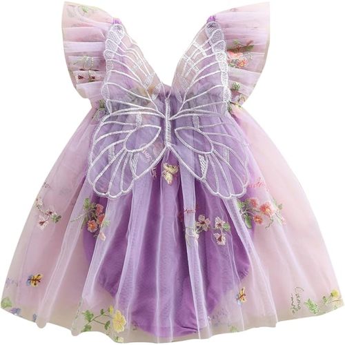 Infant Newborn Babygirl Outfit Mesh Tulle Flower Butterfly Embroidery Sleeveless Adorable Princess Dress