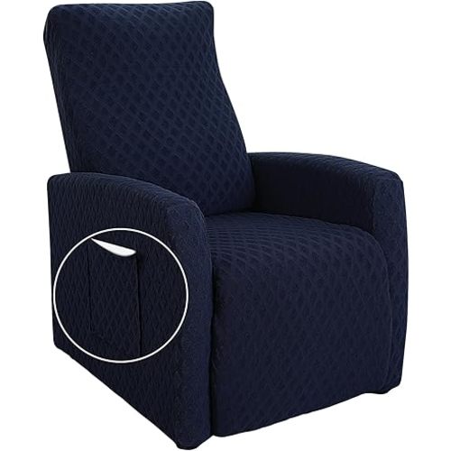 SearchI Recliner Chair Cover Jacquard Chair Covers 4 Piece, Small Recliner Sofa Slipcover for Home Theater Seating with Elastic Bottom, Recliner Protector with Pocket for Recliners,Navy Blue