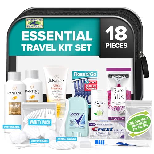 Convenience Kits International Women's Ultimate 18-Piece Travel Toiletry Kit, TSA-Friendly & Ready to Go