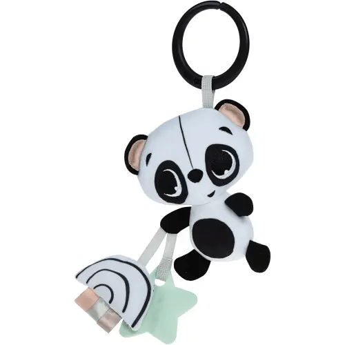 Tiny Love Black & White Décor Panda Take Along Rattle, stroller toy, sensory stimulation, universal ring clip, soft plush hanging rattle, for 0m+