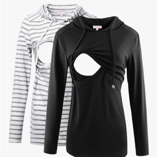 Bhome Nursing Shirt Long Sleeves Hoodie Breastfeeding Top Sweatshirt
