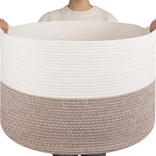 OIAHOMY 115L Extra Large Blanket Basket Living Room Laundry Basket Brown
