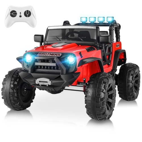 Funcid 24V Kids Ride on Car with Remote Control, 9AH Battery Powered Toys Car w/ 400W Motors, 2 Seater Ride on Truck, Bluetooth Music, LED Lights, Spring Suspension, Red