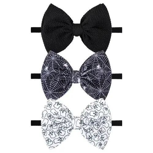 YanJie Halloween Bows for Baby Girls Elastic Nylon Headbands Toddler Girls Spider Hair Bows Ghost Hair Halloween Accessories Newborn