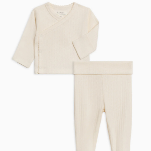 2-Piece Lacey Brushed Back Pointelle Kimono Top and Pant Set