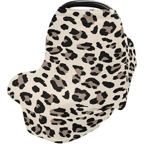 Baby Car Seat Cover Fashion Leopard Print Breastfeeding Covers Stretchy Breathable Multi-Use Cover Carseat Canopy for Girls and Boys