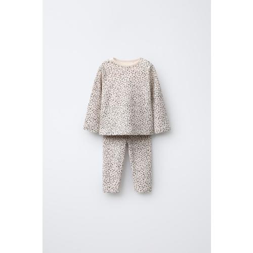 POINTELLE ANIMAL PRINT TOP AND LEGGINGS SET - Ecru | ZARA United States