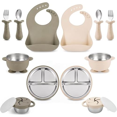 PandaEar 12-Piece Stainless Steel Baby Feeding Set with Plates and Bowls