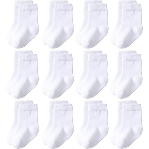 Baby Crew Socks 12-Pack,Newborn Baby Boys Girls Socks 0-3/3-6 Months,No Polyester,Soft Skin-Friendly,Combed Cotton
