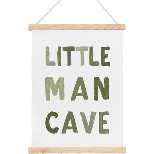 ZEARPT Little Man Cave Sign, Boys Nursery Wall Decor, Kids Room Door Wooden Hanging Art, Playroom Decor, Toddler Room Decor, Boys Room Door Hanging Poster, Without Magnetic -12x16 Inches