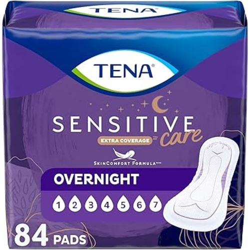 TENA Sensitive Care Incontinence Pads, Bladder Control, Postpartum for Women, Overnight Absorbency, Extra Coverage, 84 Count
