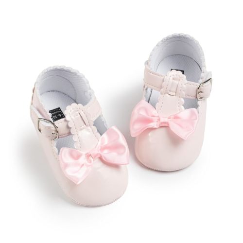 Meckior Infant Baby Girls Soft Sole Bowknot Princess Wedding Dress Mary Jane Flats Prewalker Newborn Light Baby Sneaker Shoes