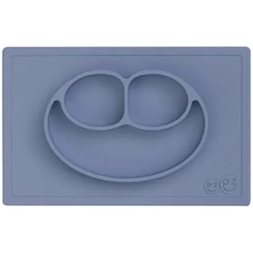 ezpz Happy Mat - 24 Months+ (Indigo) - 100% Silicone Suction Plate with Built-in Placemat for Toddlers + Preschoolers - Divided Toddler Plates - Toddler Essentials