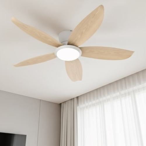 Modern Ceiling Fan w/ LED Light, Smart Control, 5-Blade Quiet DC Motor