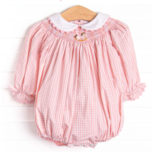 Rocking Horse Rider Smocked Bubble, Pink Gingham – Stitchy Fish