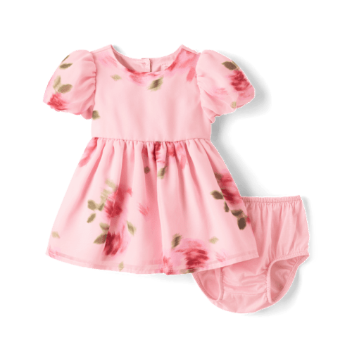 Baby Girls Floral Chiffon Fit And Flare Dress - Pink