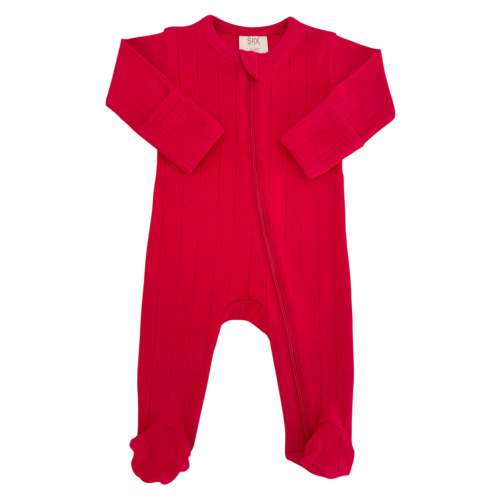 Red / Organic Pointelle 2-Way Zip Footie