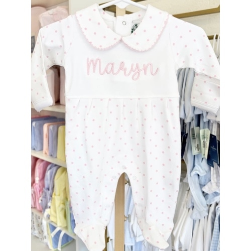 Pink Dot Collar Footie - Bubbly Font Name