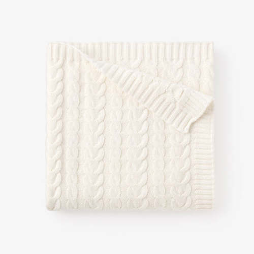 Whisper White Horseshoe Cable Knit Baby Blanket – Elegant Baby