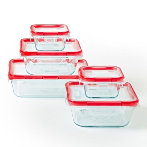 Pyrex 10pc FreshLock Glass Storage Set: Heat & Break-Resistant, Microwave & Dishwasher Safe, Glass Containers with Lids